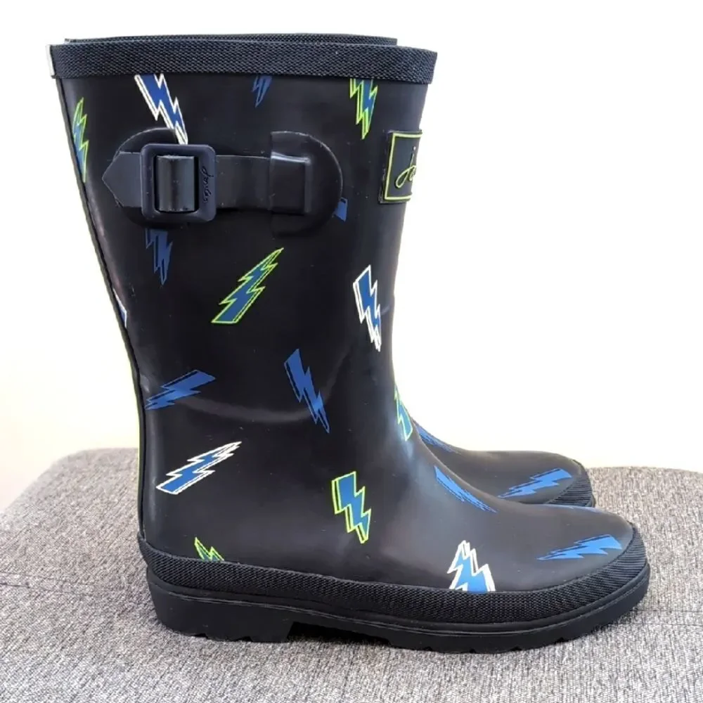 Joules Black and Blue Lightening Rain & Snow Boots Sz 4